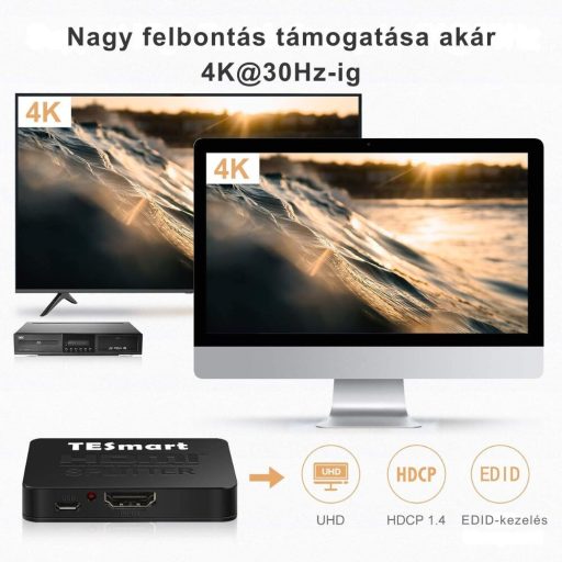 Splitter HDMI TESmart 1x2 – 4K@30Hz Ultra HD, Distribuție HDMI pentru TV, Consolă