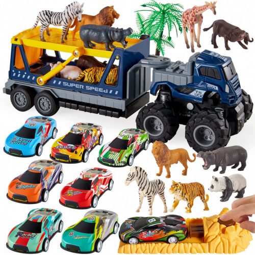 Set de mașini de jucărie cu rampă BDream cu animale